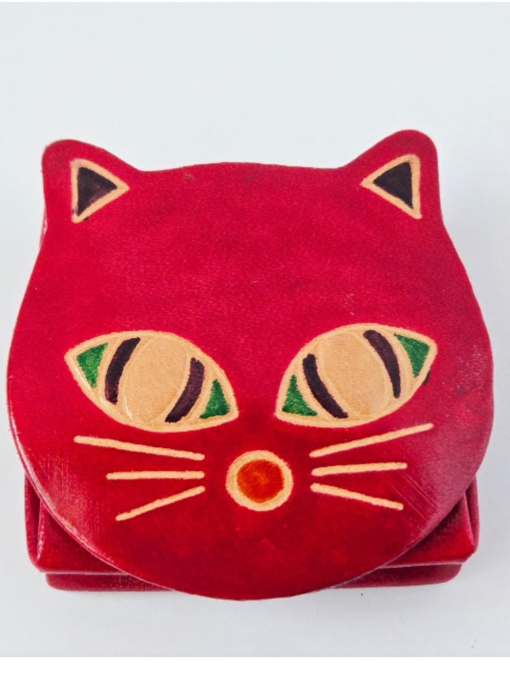 Red Cat Face Leather Coin Purse (3")